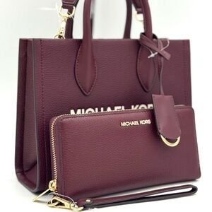 Michael Kors Mirella Small Shopper TZ Xbody Bag & Continental Wallet Ox Blood